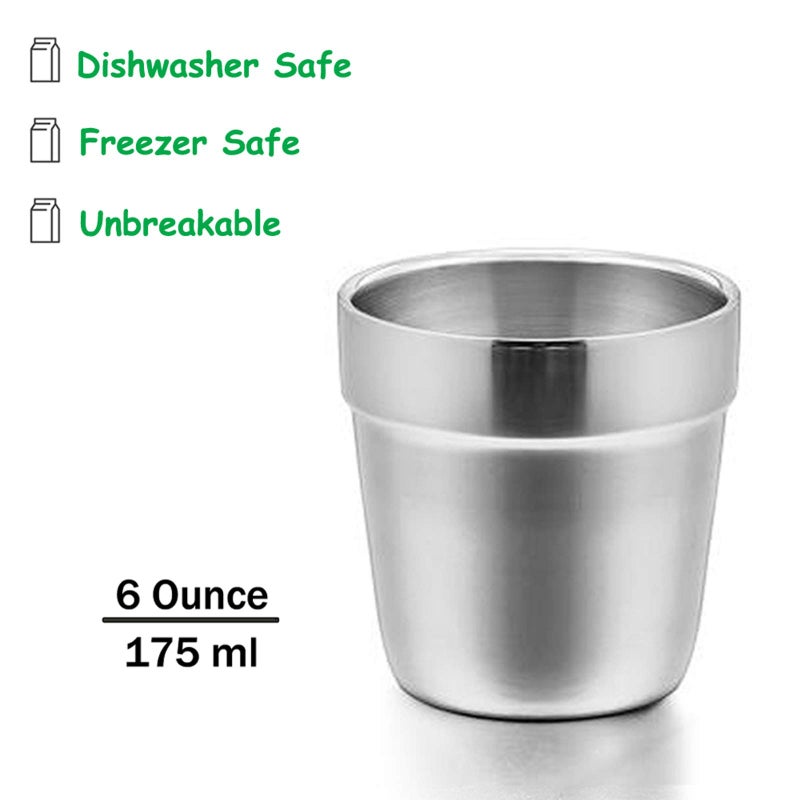 E-far Stainless Steel Cups Set of 4, 6 Ounce Metal Insulated Cups for Toddler Kids Children, Training & Transition, Double Wall & Shatterproof, Mirror Polished & Dishwasher Safe - 4 Pack - Image 2